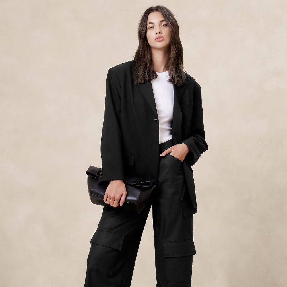 NEW Banana Republic Factory Black Oversized Blazer Jacket